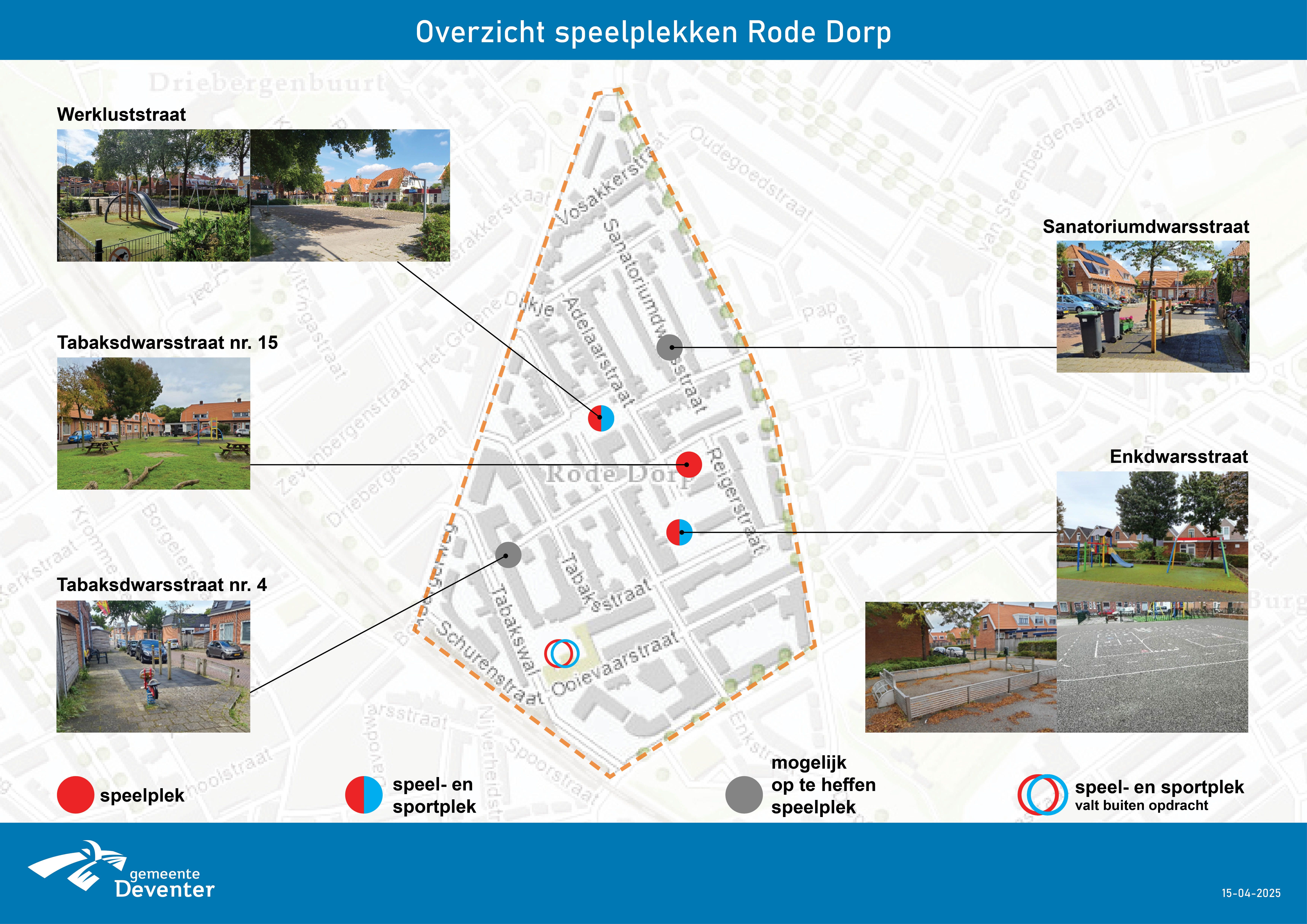 Overzicht kaart van speelplekken het Rode dorp